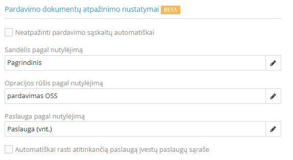 Invoice recognition settings window in the system